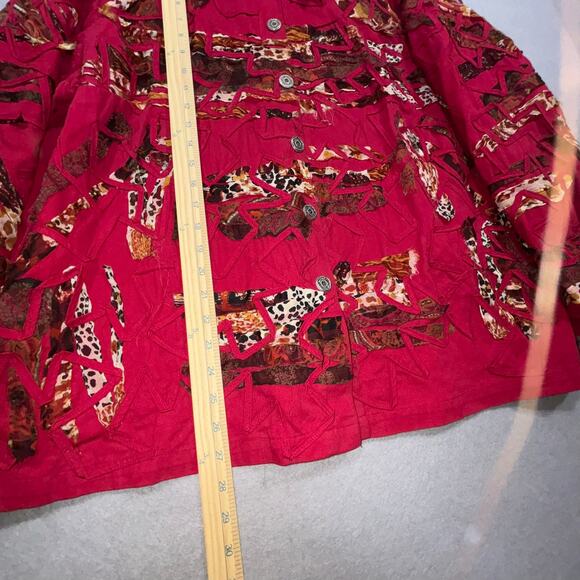 Units Woman Artsy Patchwork Jacket 2X Plus Red Raw Edge Animal Paisley Print - Picture 6 of 7